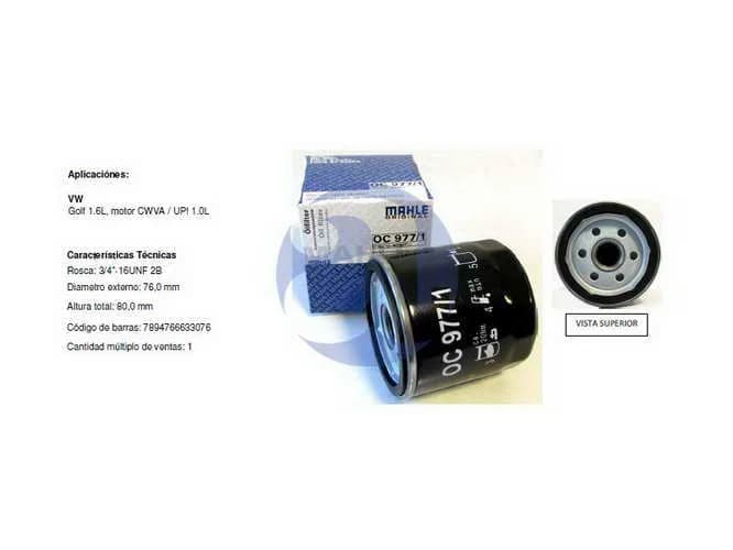 FILTRO ACEITE VW UP/GOLF 1.6 OC977/4