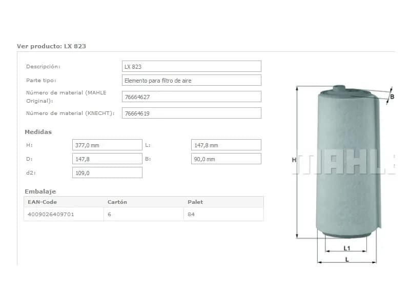 FILTRO AIRE BMW 118-318-320D LX823