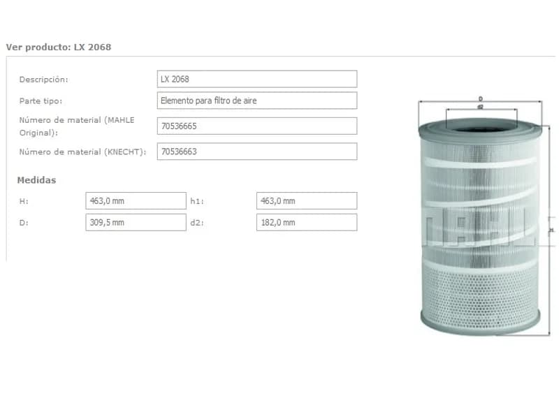 FILTRO AIRE REN.TRUCKS-MED LX2068