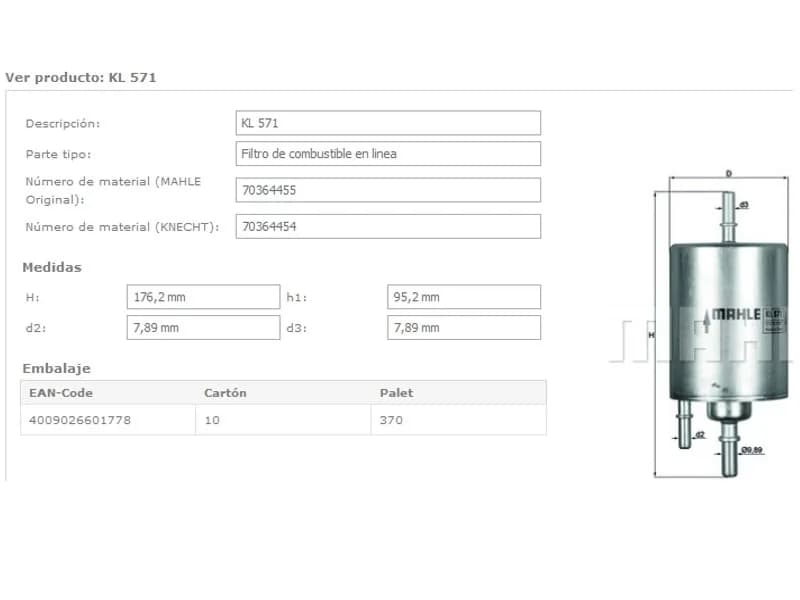 FILTRO COMB.AUDI A4 2.0TFSI KL571