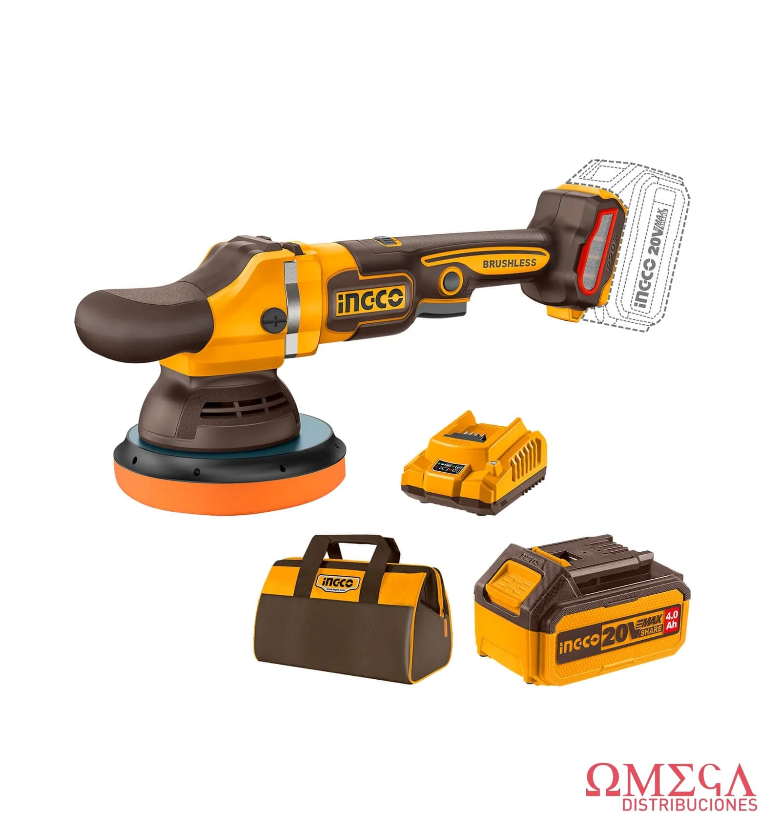 APLI20151-4- PULIDORA 6PLG/150MM (P20S) 20V VELOCIDAD VARIABLE BRUSHLESS + BATERIA 4AH + CARGADOR 2AH + BOLSO INDUSTRIAL 701058